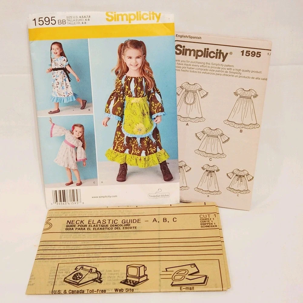Child Sz 4-8 Simplicity 1595BB Dress in 2 Lengths